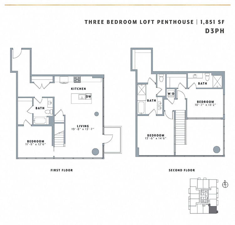 Floor plan for 3 beds, 2.5 baths, 1851 sqft
